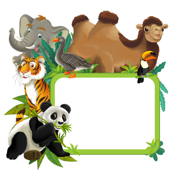 卡通场景与自然框架和动物图片下载