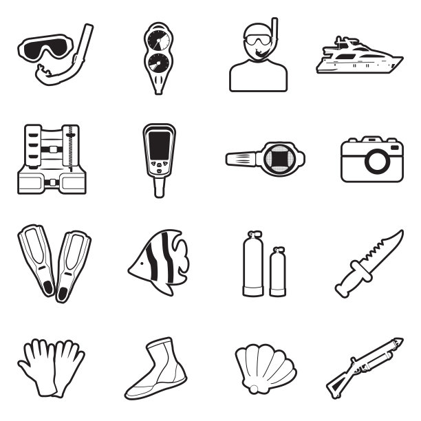 潜水图标。线条与填充设计。矢量插图。图片下载