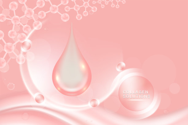 透明质酸皮肤液广告，粉色胶原蛋白血清滴与化妆品广告背景随时使用图片下载