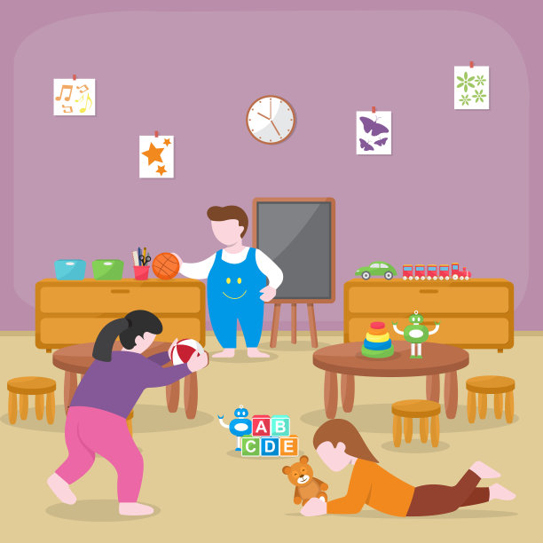 儿童儿童学习玩教育玩具幼儿园平面插图图片下载