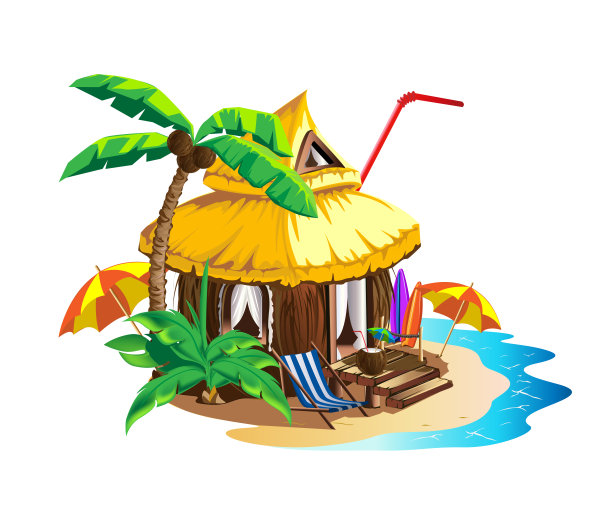 有茅草屋顶的热带房屋图片下载