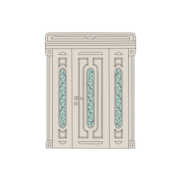 华丽的三件门，仿古建筑外门口装饰玻璃板图片下载