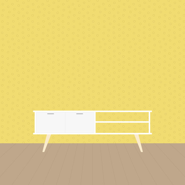 北欧电视站在现代的空房间。清理干净墙壁和木地板。最小的客厅。家庭内部。矢量插图，平面设计图片下载