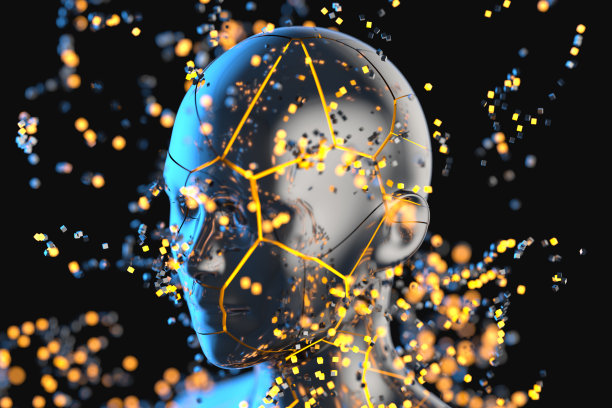 蓝色金属粒子人头，3d渲染。图片下载