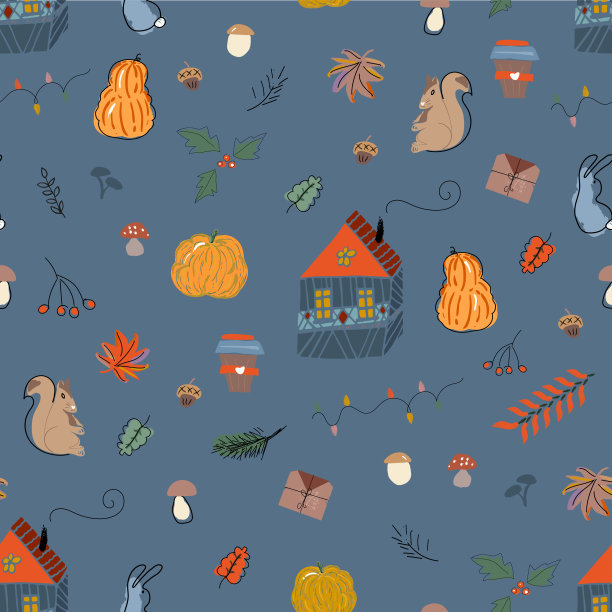 可爱的卡通插图剪纸与不同的秋季节日符号，动物和人物。图片下载