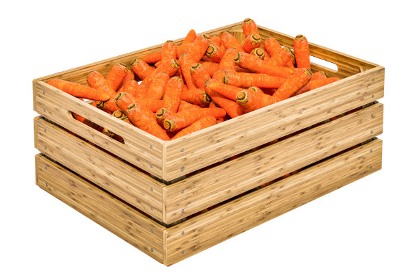 胡萝卜在木箱里，3D渲染孤立的白色背景图片下载