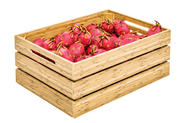 火龙果或火龙果在木箱里，3D渲染孤立的白色背景图片下载