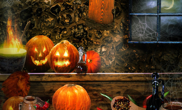 万圣节南瓜木制背景。3 D渲染。图片下载