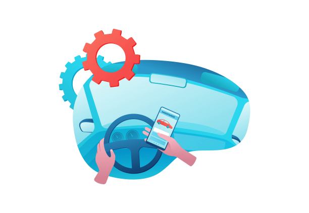 城市交通理念，汽车共享服务，司机手持智能手机呼叫技术支持，智能手机租车，商人订车，租赁手机应用，平面矢量设计，舱内图片下载