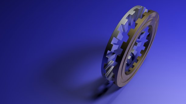 配对齿轮在蓝色背景- 3D渲染插图图片下载