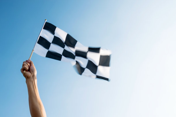 男人在风中手握格子旗图片下载