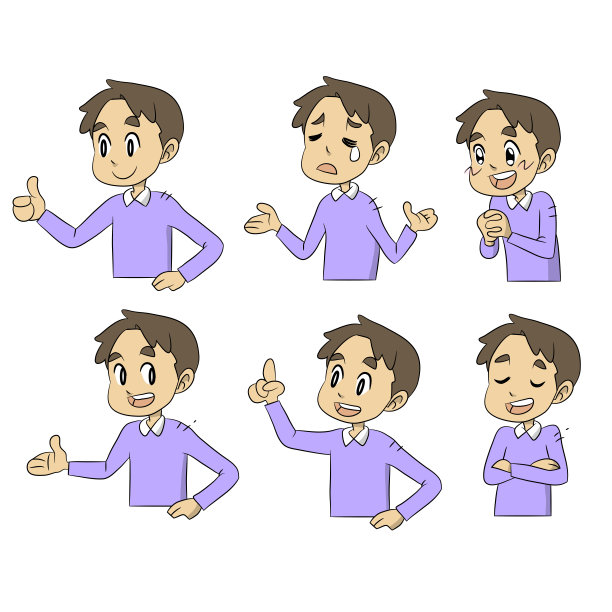 一组可爱的卡通人物在不同的手势。图片下载
