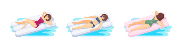 年轻女子游泳充气圈气垫，图片下载