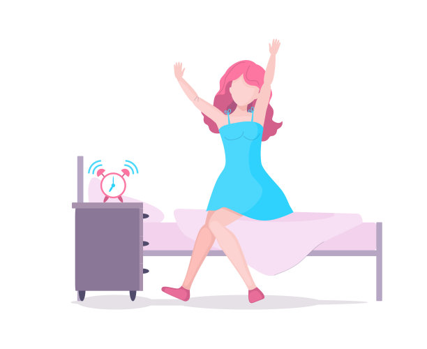 年轻女子的性格早上醒来，并伸展图片下载