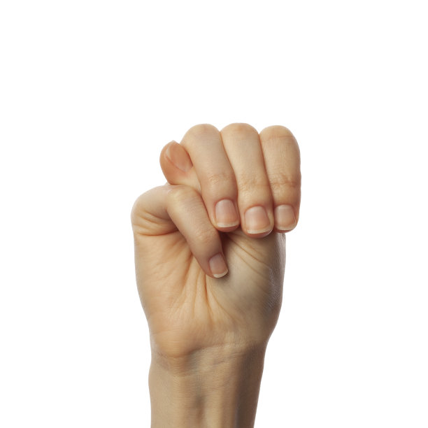 用手指在白色背景上拼写美国手语中的字母M。美式手语概念图片下载