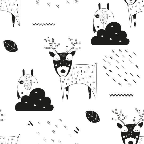 幼稚的无缝图案与可爱的小鹿图片下载