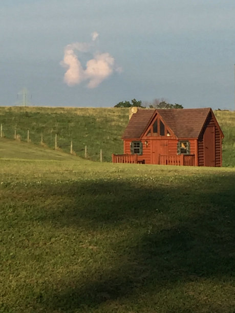 绿色田野里的红房子图片下载
