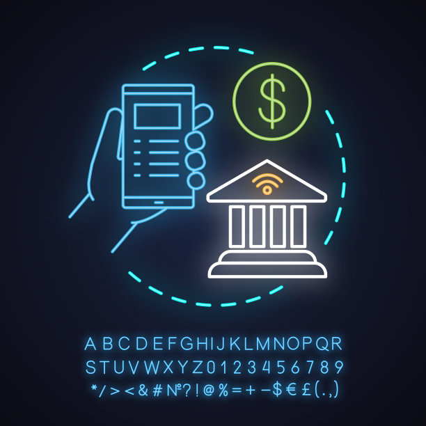 网上银行霓虹灯概念图标图片下载