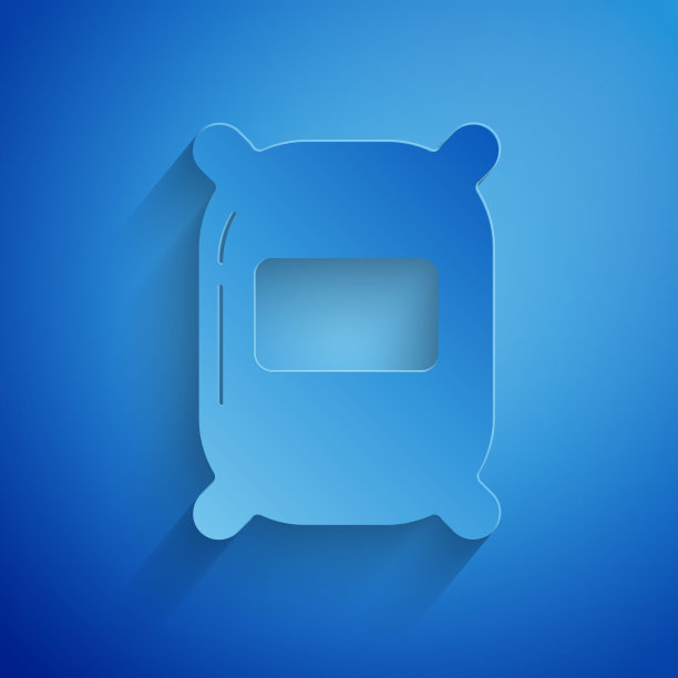 剪纸袋面粉图标孤立在蓝色背景。纸艺术风格。矢量图图片下载