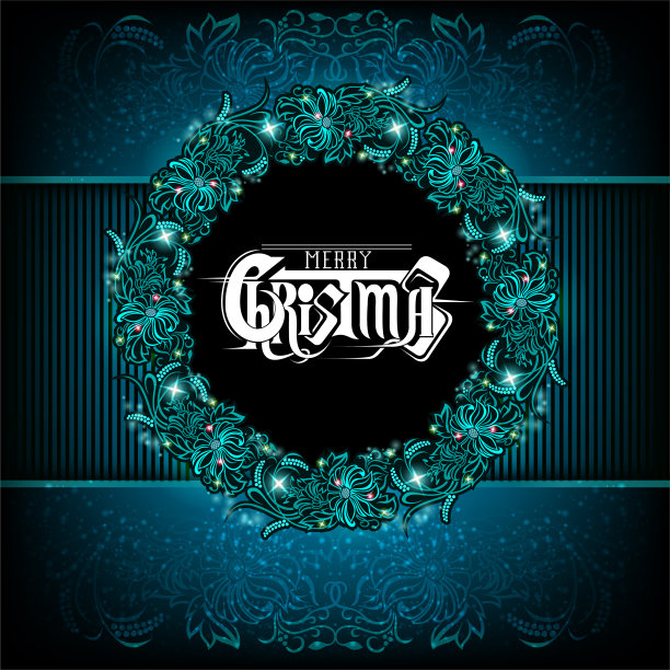 闪亮的花环从霜冻植物和花卉图案在圣诞节蓝色的背景图片下载
