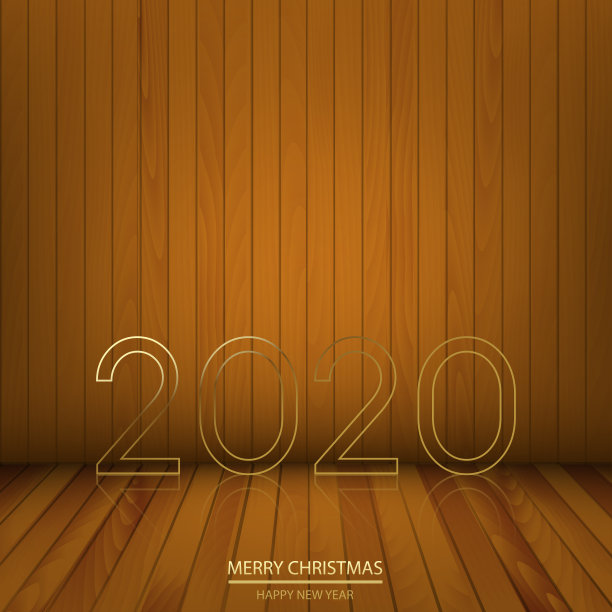 新年贺卡与木制背景的金色文字。向量图片下载