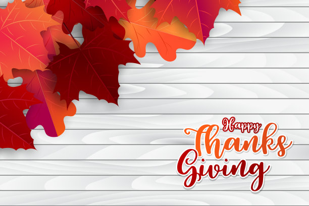 感恩节快乐海报。背景与红色和橙色枫树叶在木板上。美国传统的11月节日。横幅出售，广告，促销，邀请。矢量插图。图片下载