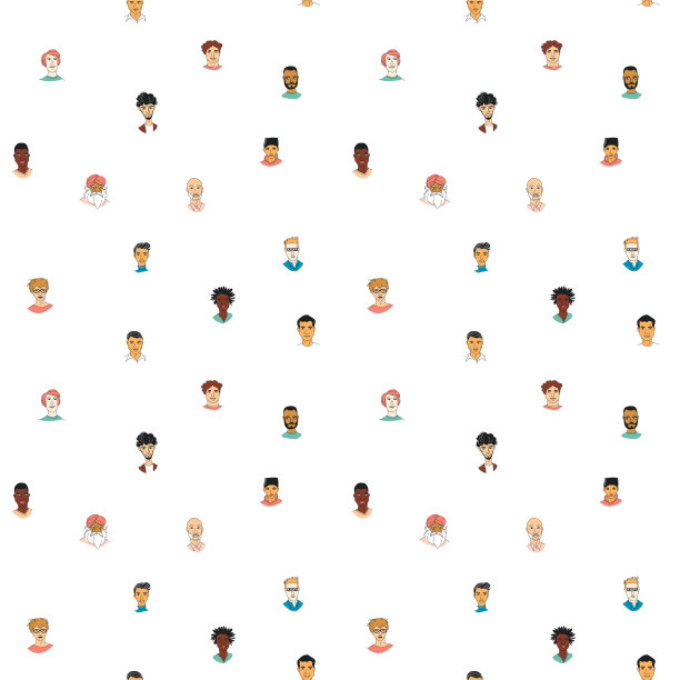 男士头像无缝图案背景，垃圾摇滚线条涂鸦海报图片下载