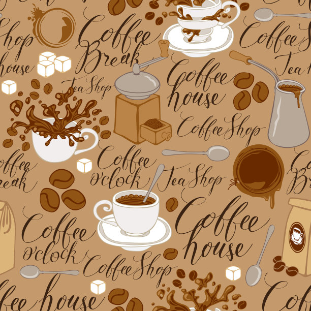 向量无缝模式上的咖啡主题图片下载