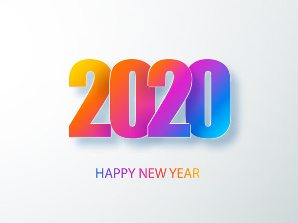 快乐2020年新年彩旗纸风格。2020现代文本向量设计为您的季节性假日传单，问候和邀请，圣诞主题的祝贺和卡片。矢量插图。素材图片