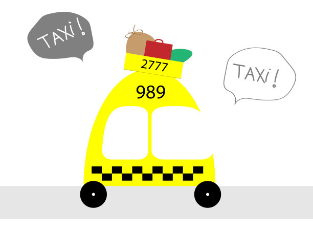 白色背景上的卡通黄色出租车。矢量插图。图片下载