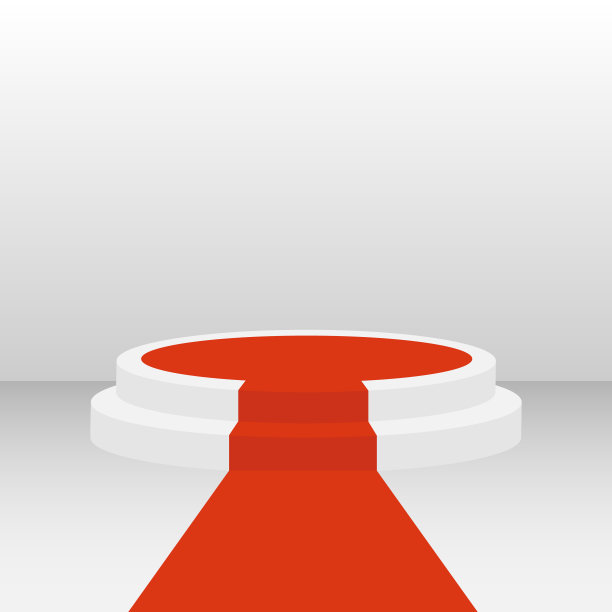 讲台上铺着红地毯。现实的讲台上的名人孤立的白色。卡通，矢量插图的讲台。图片下载