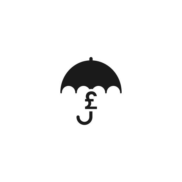 黑色雨伞与英镑符号矢量扁平图标图片下载