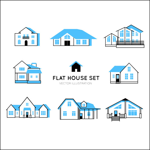 一套矢量卡通房子。图片下载