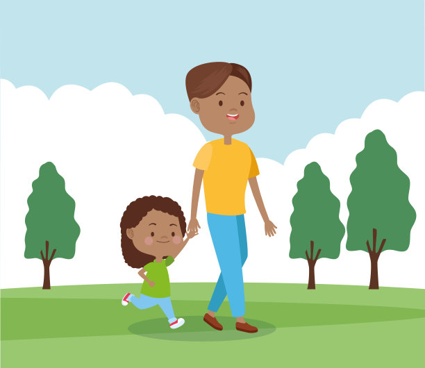 卡通爸爸和他的女儿，五颜六色的设计图片下载