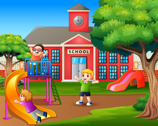 在学校操场上玩耍的快乐男孩图片下载