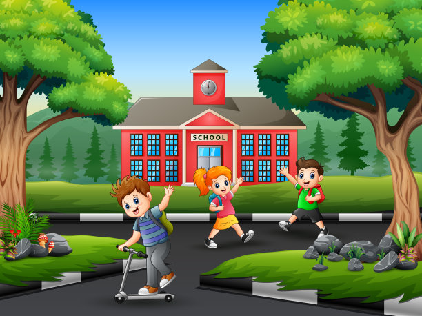 快乐的孩子放学后和朋友说再见图片下载