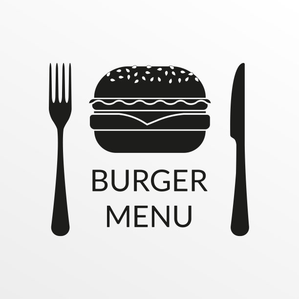 汉堡菜单模板与汉堡图标，叉和刀。矢量插图。图片下载