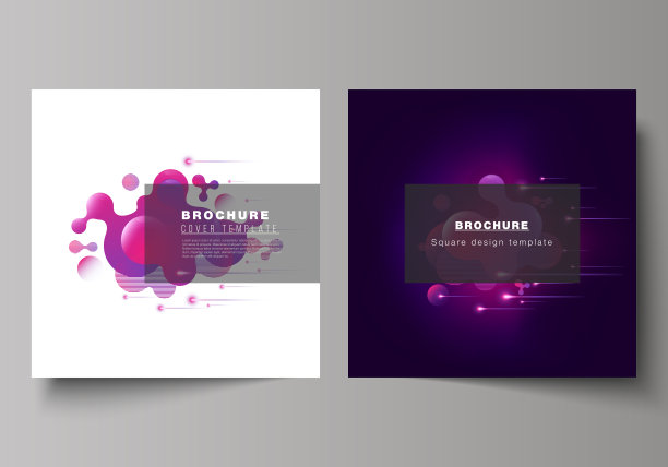 最小矢量布局的两方格式涵盖设计模板的小册子，传单，杂志。黑色背景与流体梯度，液体粉红色的几何元素。图片下载