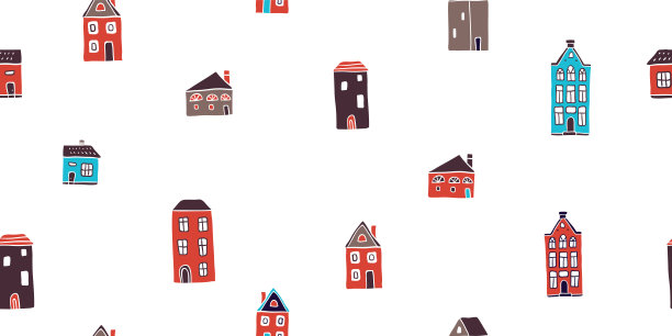 无缝图案，手绘斯堪的纳维亚房屋图片下载