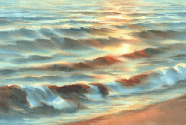 傍晚的颜色由海水彩背景素材图片