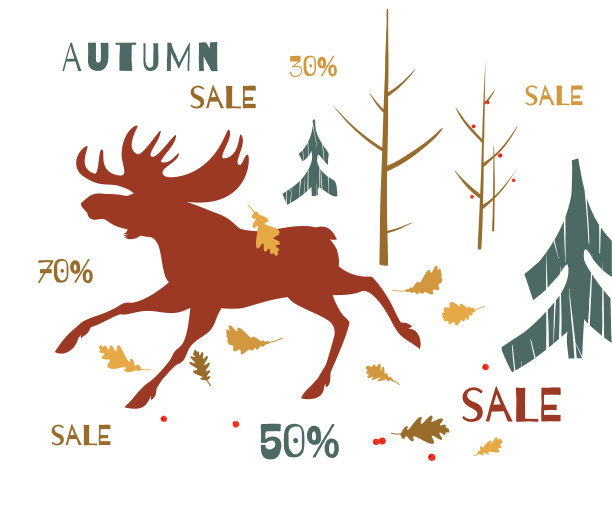 奔跑的麋鹿在秋天的森林里。矢量插图与动物和自然。横幅，印刷，背景广告秋天的折扣，销售和优惠。图片下载