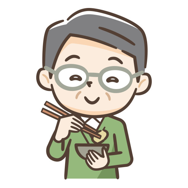 老人吃饭的插图图片下载