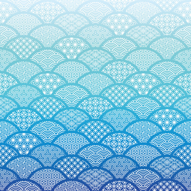 蓝色波浪背景与日本传统设计。图片下载