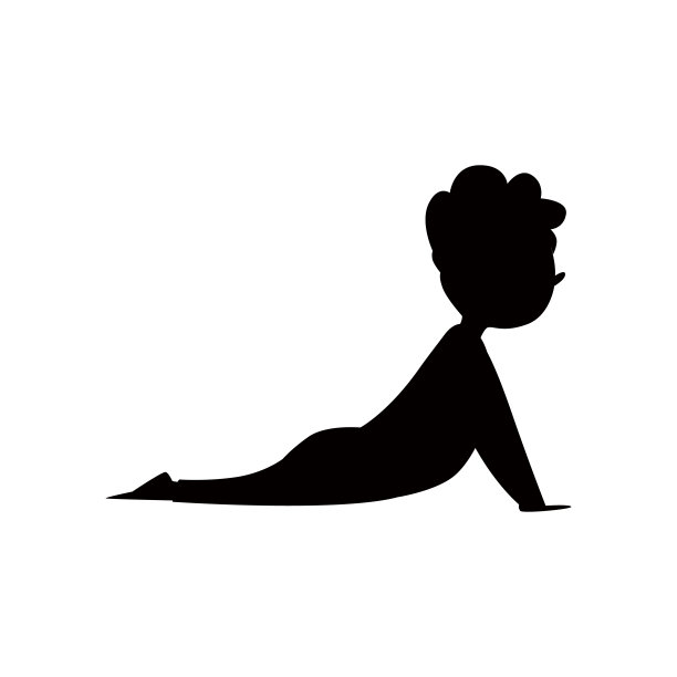 卡通男孩在瑜伽姿势-黑色孤立剪影图片下载