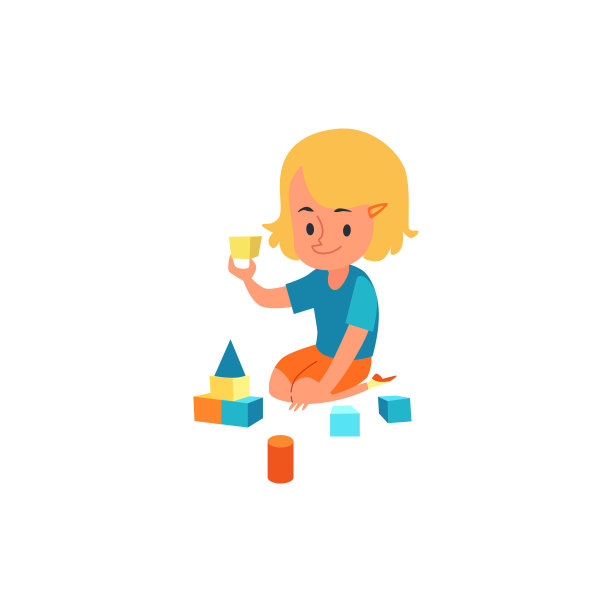 快乐的小朋友玩五彩积木，小女孩做儿童发展和教育活动图片下载