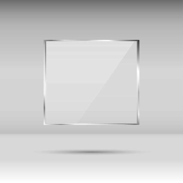 空白、透明矢量玻璃板。照片逼真的纹理与亮点和辉光。窗口模型。图片下载