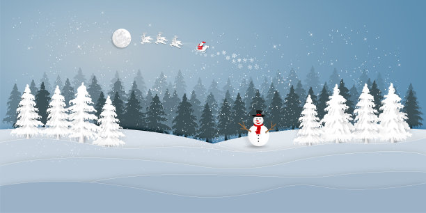 纸艺术，剪纸和数字工艺风格的圣诞老人在雪橇和驯鹿在快乐的圣诞夜和快乐的新年作为假日和圣诞节的概念。矢量插图。图片下载