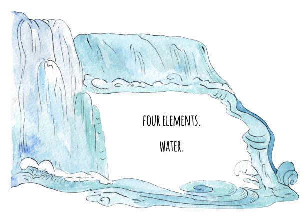 四元素手绘水彩插画。图片下载