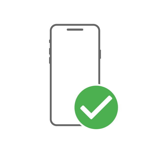 一个带有支票的手机图标。智能手机图标与签署批准图片下载