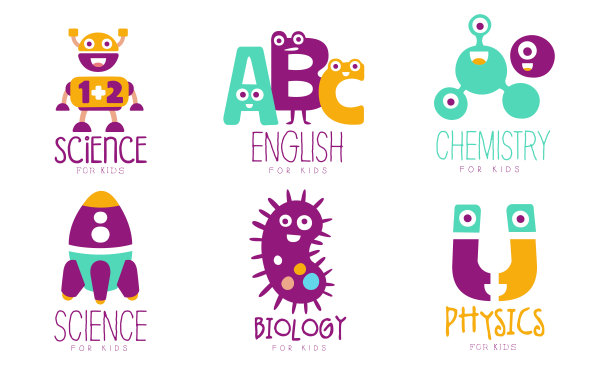 一套学校项目标志卡通矢量插图图片下载